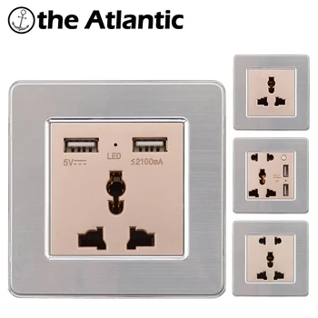 

Universal Socket With 2 Ports USB Outlet Power Charger Stainless Steel Panel 2.1A USB Outlet Wall Electrical Socket