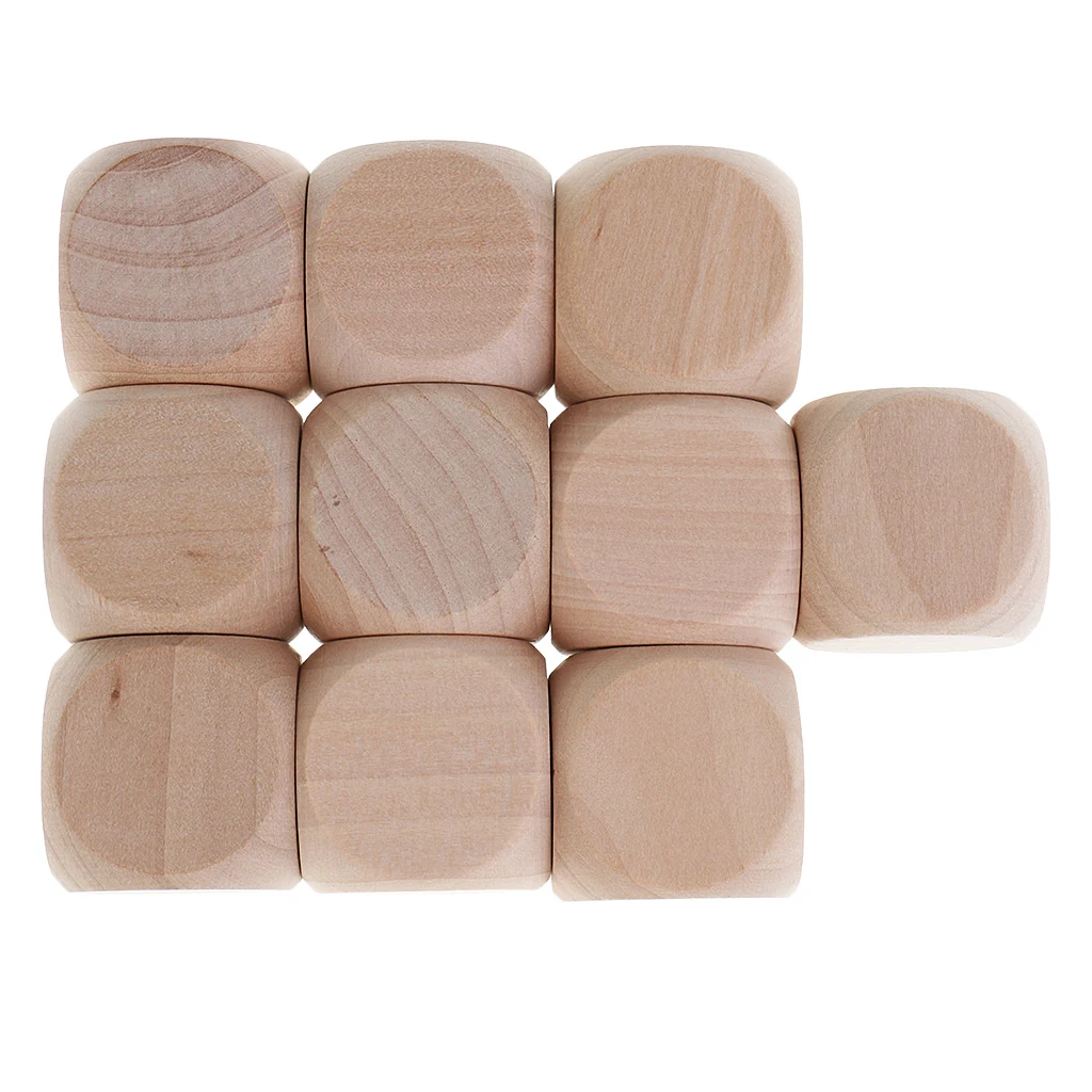 10PCS Naural Wood Blank Dice D6 30mm Game Dice for Kids DIY Decorating Games Table Games Role Playing Games
