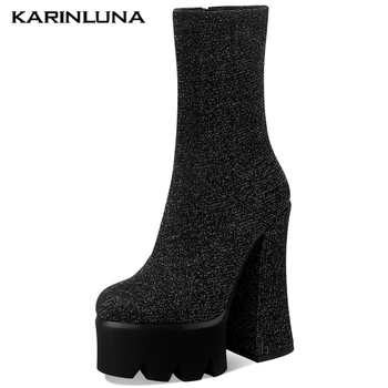 

2020 New Arrivals On Sale shoes High Heels Platform Round Toe Slip-On Party Autumn Ankle Female Boots