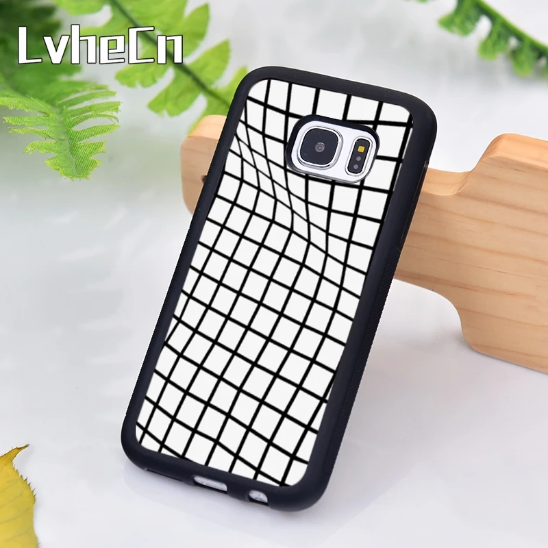 LvheCn Black and white Line Lattice Phone Case For Samsung Galaxy S9 S8 S10 Plus Lite S6 S7 Edge S5 Note 7 8 9 10 Coque |