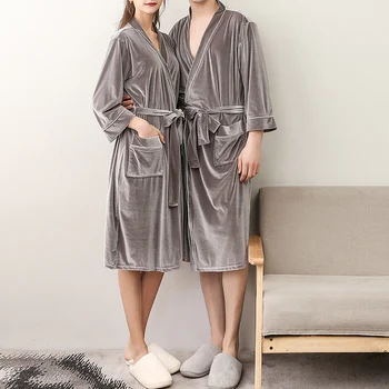 

Winter Plus Size Long Coral Fleece Bathrobe Solid Warm Flannel Bath Robe Men Cozy Robes Night Sleepwear Men/Women Dressing Gown