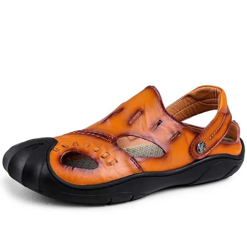 Мужская обувь; летние сандалии в римском стиле; кожаная повседневная обувь; слипоны на плоской подошве; дышащие шлепанцы; пляжные сандалии; мягкая Нескользящая дышащая обувь