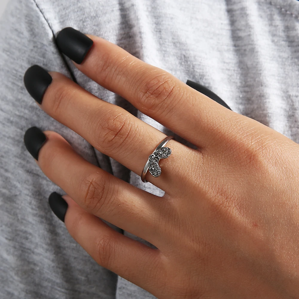 

Simple Style Crystal Heart Rings Set For Women Handmade Geometry Finger Ring Set Female Wedding Party Finger Jewelry Gifts