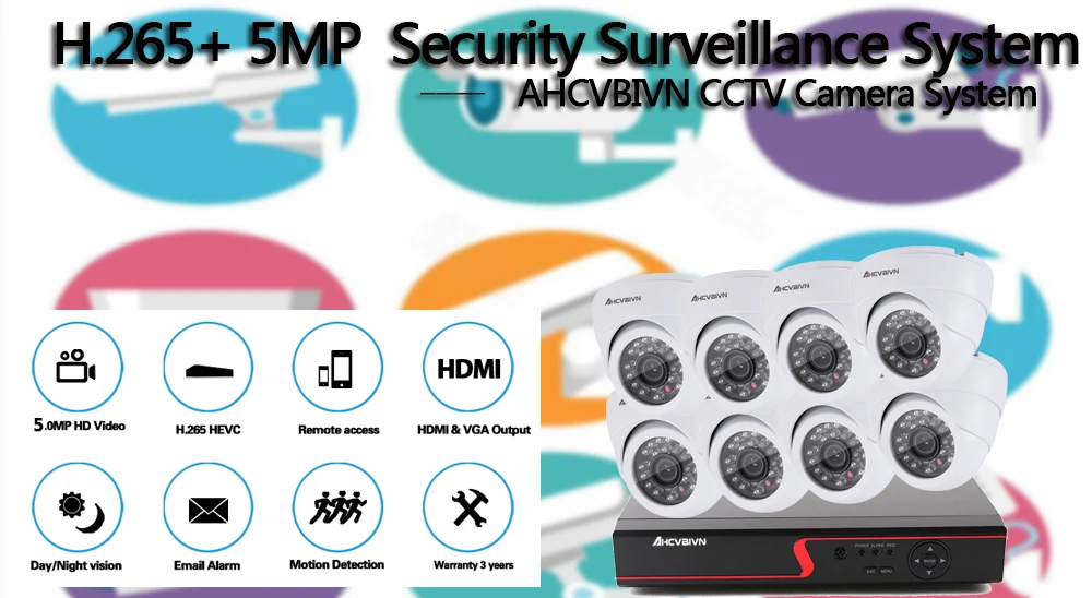 8CH 5MP HDMI DVR домашняя система безопасности/наружный AHD 8-канальный сетевой видеорегистратор видеонаблюдения CCTV купольная Камера Системы Ночное видение комплект с 2 ТБ HDD