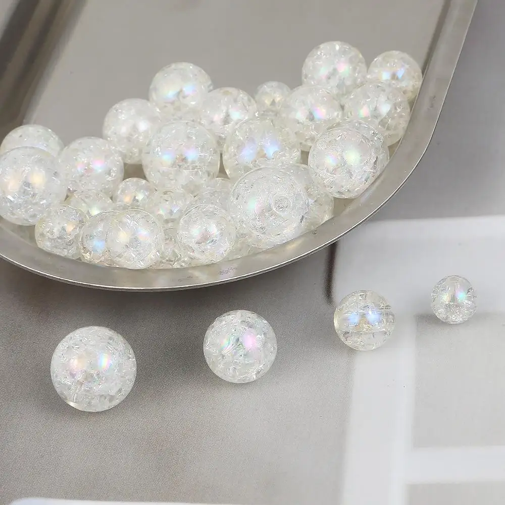 10pcs 8/10/12/14mm Beautiful Acrylic Crackle White/Rainbow Beads Loose Spacer For DIY Jewelry Findings Making Accessories | Украшения и