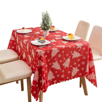 

Christmas Tablecloth Snowflake Tree Print Washable Table Cover for Home Decor
