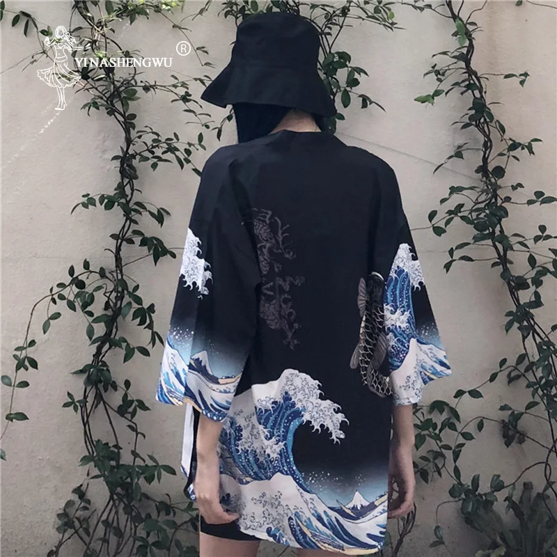 Yukata, женское традиционное японское кимоно, Harajuku, пара кимоно, кардиган для мужчин, Пляжная свободная тонкая рубашка, Солнцезащитная рубашка, пальто - Цвет: color 10 e