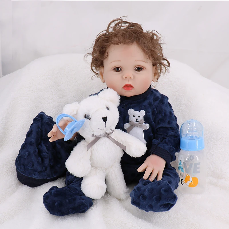 NPKDOLL Reborn Baby Doll 18 дюймов полный Силиконовый реалистичный винил для Для мальчиков и девочек Развивающие игрушки для ванной детский приятель реборн - Цвет: Синий