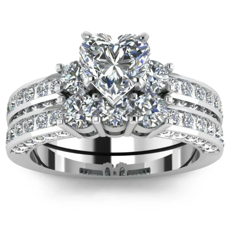 Romantic Zircon Couple Rings Rhinestone Finger Rings For Women Engagement Wedding Band Rings Jewelry