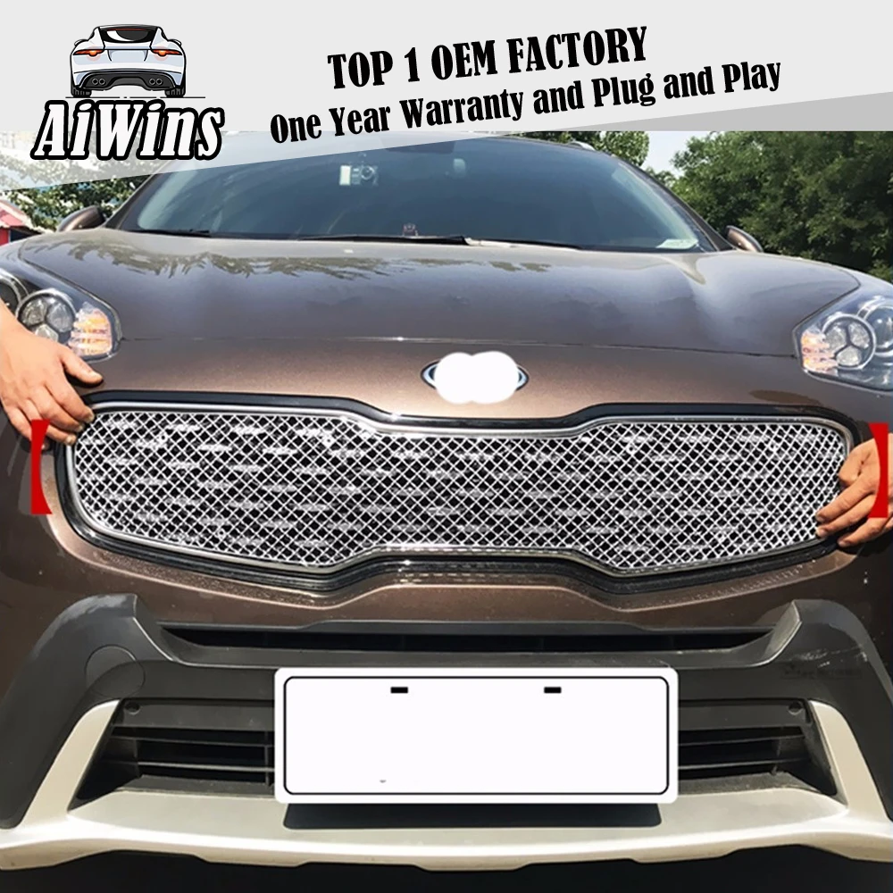 

Car styling Stainless Steel Front Bumper Honeycomb Grille Trim For KIA Sportage 2016 2017 Center grill Cover Trim Accessories