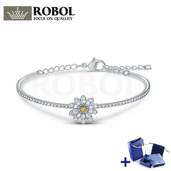 

Original SWA Bracelet with Original Engraved Fashion Silver White Daisy Flower Bracelet Box Set Woman Jewelry Gift Free Shipping