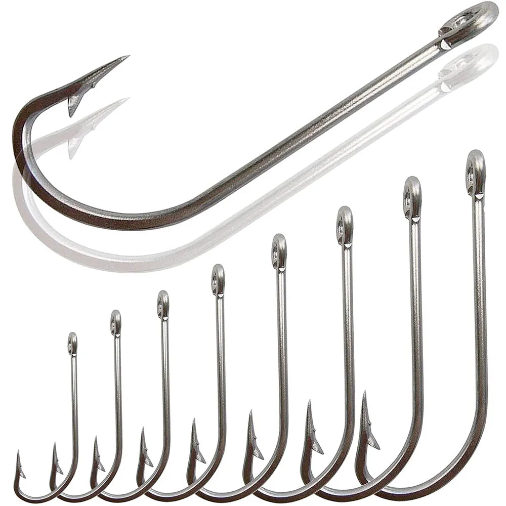 30pcs 34007 Stainless Steel Fishing Hooks White Big Extra Long Shank