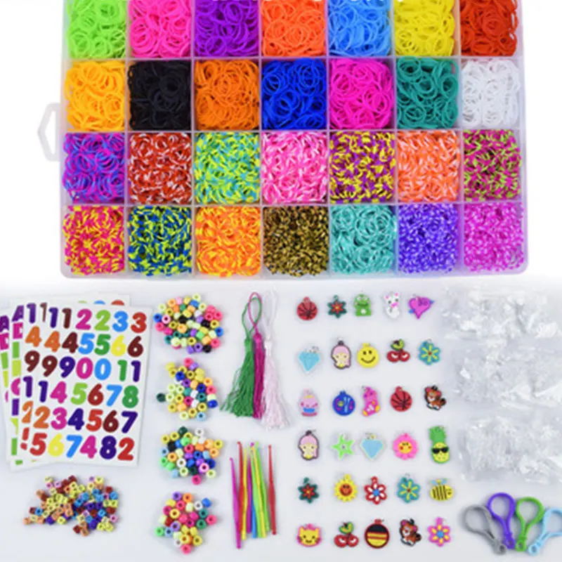 Juego de bandas de goma de juguete DIY para niños, pulsera de silicona, bandas de goma elásticas, telar de tejido, bandas juguete de abalorios para niños, juguetes