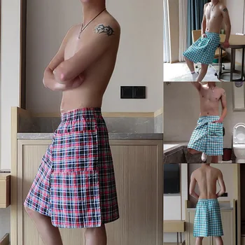 

For Men Breathable Sleepwear Quick-dry Men'sLoose Lounge Plaid Pyjama Homme Cotton Sleep Bottoms Men Clothing