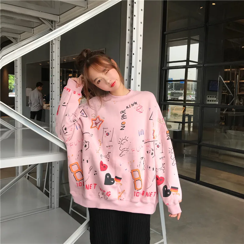 Женские кофты японский Harajuku Ulzzang с принтом граффити рукав летучая мышь Толстовка Женская Корейская Kawaii одежда для женщин