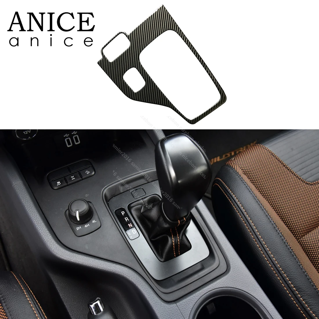 1pc Carbon fiber color stainless Button Gear Panel Cover Fit For Ford Ranger wildtrak Accessories 2015 2016 2017 2018 2019