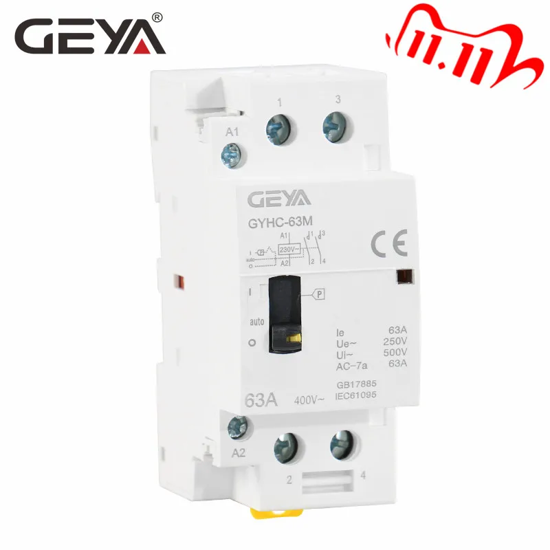 Бесплатная доставка бытовой модульный контактор GEYA 2P 40a 63a 2NOor 2NC для DIN рейки