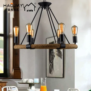 

Lámpara de araña de cuerda de hierro estilo retro café salón rural bar diseñador loft norte europeo