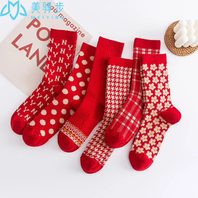 

Red Female Socks 12 PAIRS PER SET Wholesale Women's Cotton Socks Happy New Year Socks