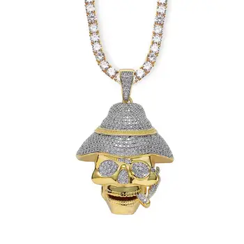 

Movie Jewelry Pirates of the Caribbean Skull Pendant with Cigar Micro Pave Cubic Zirconia Stone Pendant Necklace Hip Hop Joyas