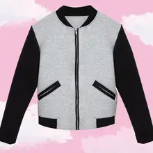 

Wholesales Casual Women Autumn Color Block Zipper Pockets Loose Short Coat Varsity Jacket