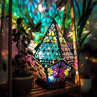 Wooden Hollow LED Projection Night Lamp  Bohemian Colorful Projector Desk Lamp Household Home Decor Holiday Atmosphere Lighting 1