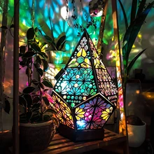 De Madera hueco proyección LED noche lámpara bohemio colorido proyector lámpara de escritorio hogar Decoración atmósfera de vacaciones iluminación
