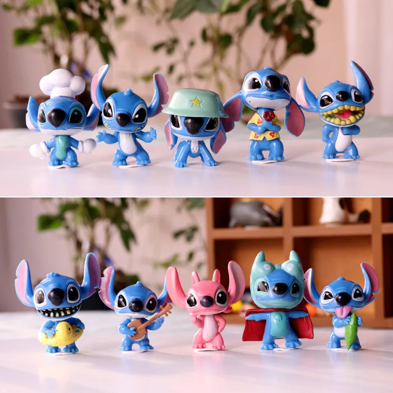 Disney Anime Figures Stitch Toys Lilo Models 10pcs Micro Landscape Doll Decoration Christmas Gifts Cute Min 4CM Action Figurines | Игрушки и