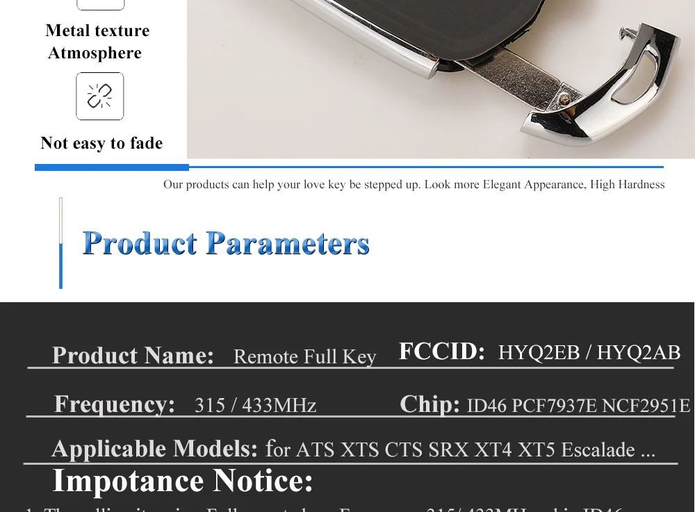 Keyforkess 4/5/6 pulsante Smart Remote Key Fob per Cadillac ESCALADE /ESCALADE ESV 2015-2019 XTS CTS CT6 ATS HYQ2EB HYQ2AB 11 Keyforkess 4/5/6 pulsante Smart Remote Key Fob per Cadillac ESCALADE /ESCALADE ESV 2015-2019 XTS CTS CT6 ATS HYQ2EB HYQ2AB - Hded747f0c616445c8cbf75e1a4d02153G