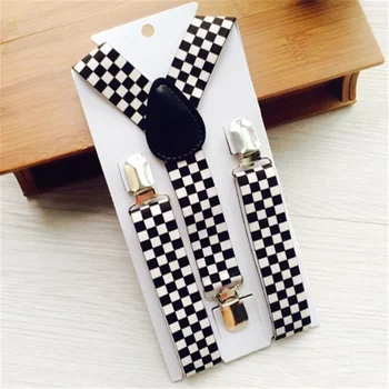 

2.5 Cm Width Boys Girls Children Toddlers Perform Braces Black and White Checker Clip-on Adjustable Elastic Suspenders