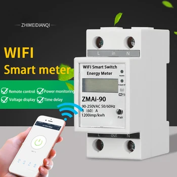 

Timing Single Phase Ammeter Wattage 35mm Din Rail Delay Function Current Monitoring Smart WIFI Energy Meter Mini Multifunction