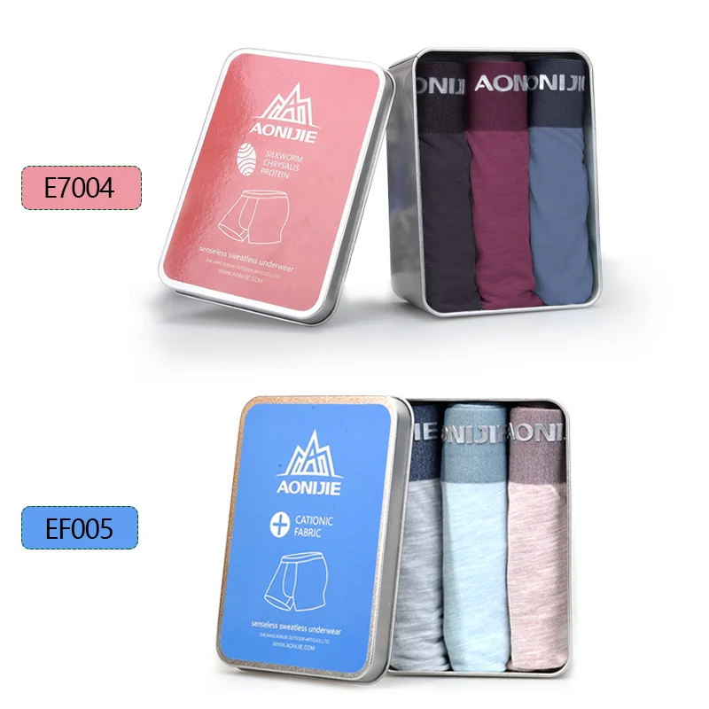 Kopen Aonijie 3 Packs EF005 Quick Dry Heren Sport Prestaties Boxer Slips Ondergoed Micro Modal Moerbei Zijde Met Metalen Gift doos