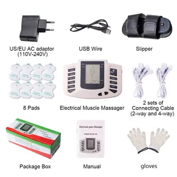

TENS Electrical Muscle Stimulator Russian button Body Relax Muscle Massager Pulse Acupuncture Therapy Slipper+8 Pads+box+gloves