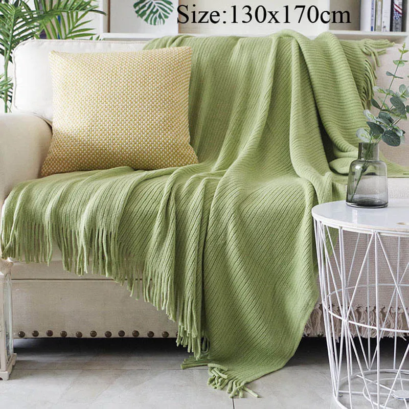 Летнее трикотажное одеяло для дивана, кровати, самолета, путешествий, мягкое покрывало для кровати, дивана, покрывало для украшения дома s koc - Цвет: Green D
