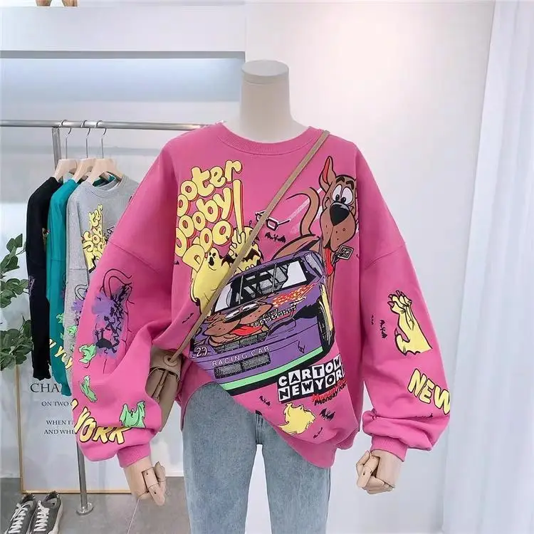 styling hoodies Women Hoodies Autumn 2021 Funny Cartoon Car & Dog Print Sweatshirt Oversized Streetwear Sweatshirts Hip Hop Cool Pullover Tops under armour sweatshirt