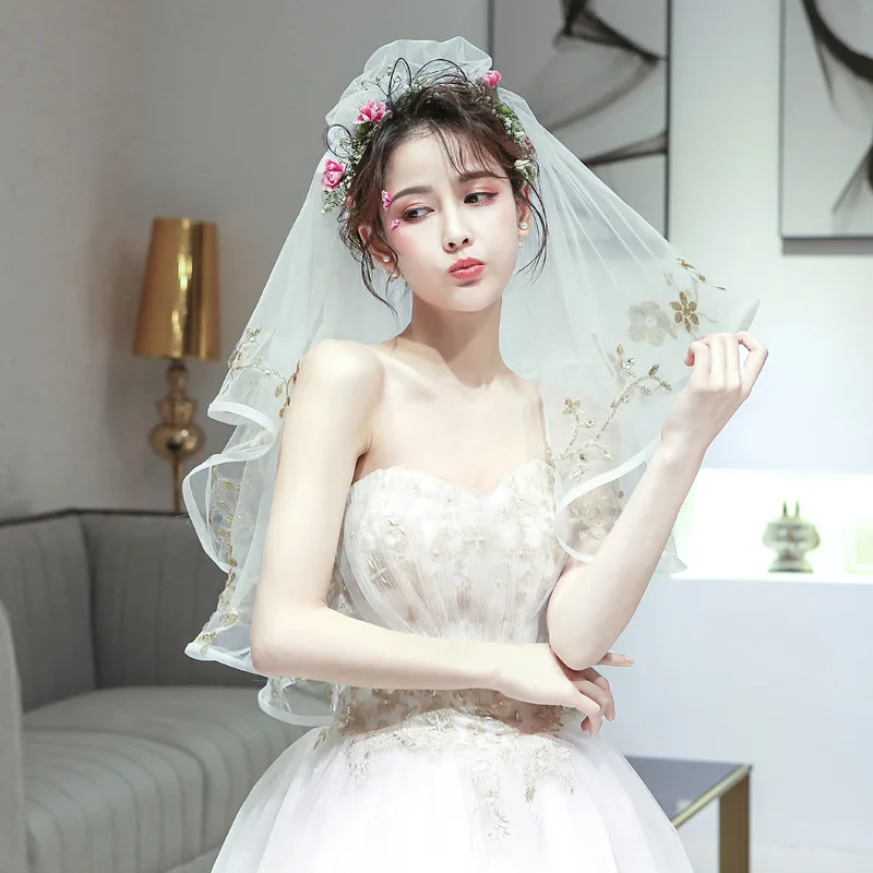 Новая вуаль с шипами для невесты, длинная, в Корейском стиле, maske2019, новая Фата для невесты, однослойная Талия, простая элегантная свадебная вуаль