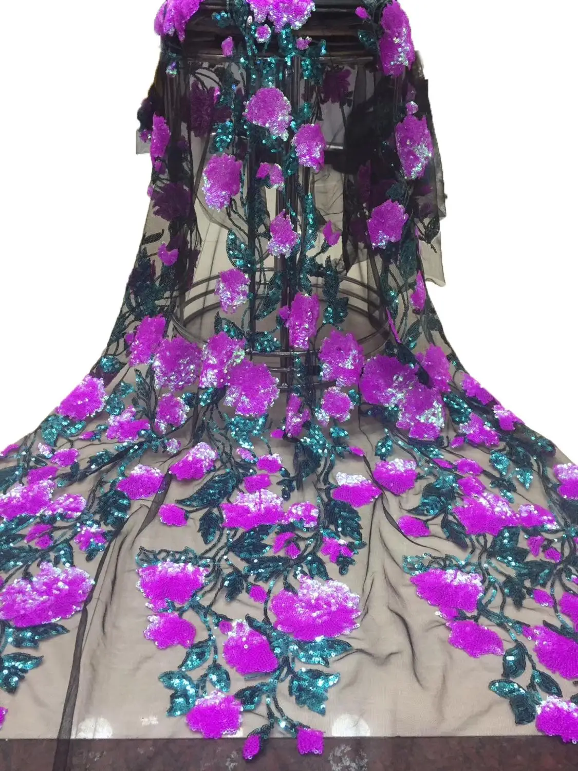 1 ярд вышивка блестки французский Тюль Кружево Нигерия лучшее качество Чистая кружево горячая Распродажа модный швейный материал для свадебного платья - Цвет: Hot pink