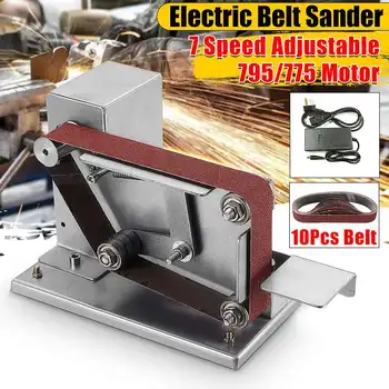 

Angle Grinder Grinding Machine Belt Grinder 7-speed Mini Electric Belt Sander DIY Polishing Grinding Machine with Adapter 10Belt