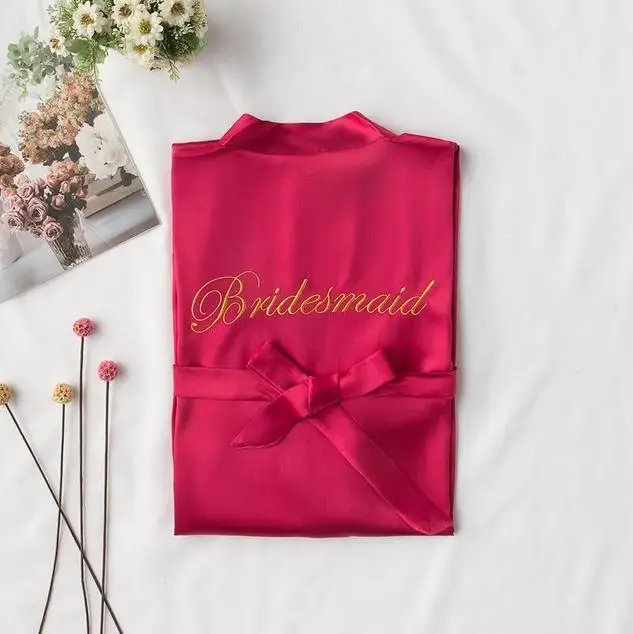 Dark Red Bridesmaid Банный халат ночная рубашка атласное кимоно для невесты халат платье для женщин сексуальная ночная рубашка с вышивкой ночное белье - Цвет: Dark Red Bridesmaid