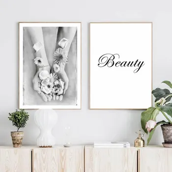 

Scandinavian Flower Hand Poster Peony Floral Wall Art Canvas Painting Nordic Wall Pictures for Living Room Home Decoration