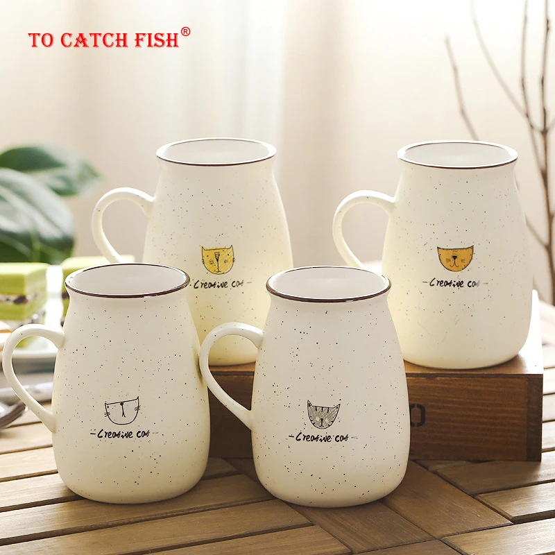 500 мл креативная кружка с котенком, керамические чайные чашки, кружки с крышкой и ложкой, уникальные мультяшные парные кофейные кружки, чашка для молока