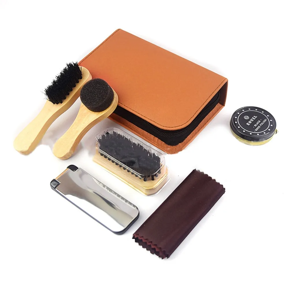 Shoe Care Tools Kit Polish Cleaning Brushes Sponge Cloth Travel Set With Case Portable Case Set Neutral Polishing Tool To Gifts