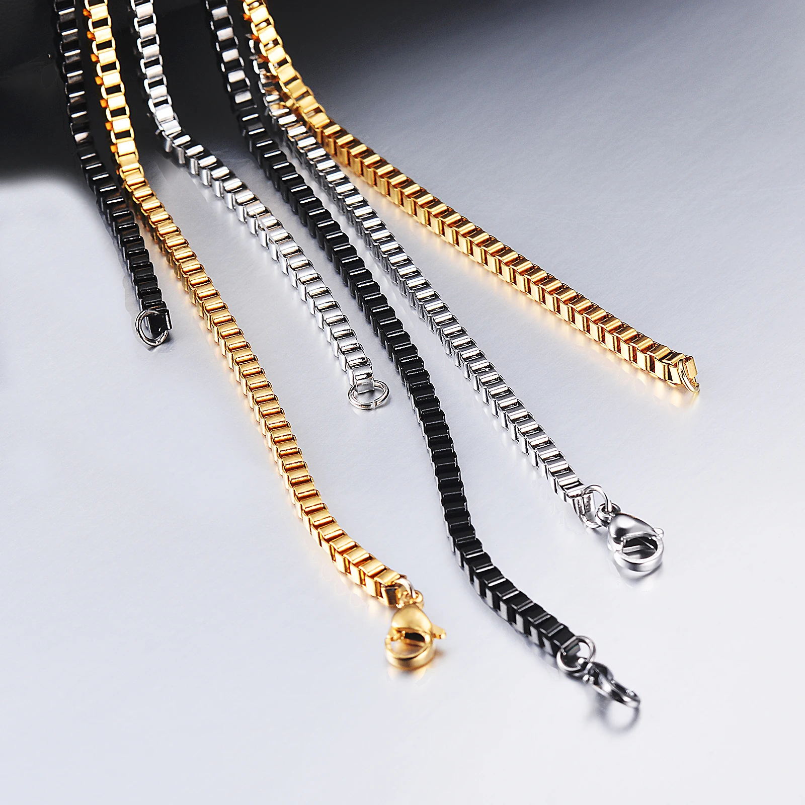 Stainless steel necklace 1Pc Width 1.5mm/2mm/2.5mm/3mm stainless steel box chain necklace DIY jewelry making men women