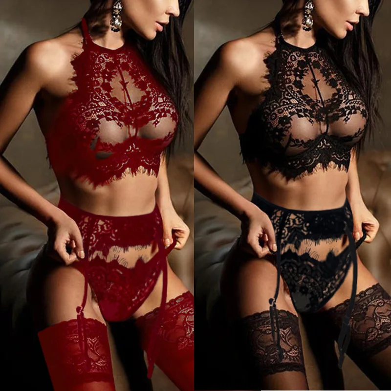 Sexy Lingerie Lace Babydoll See-through Wireless Bra panty Set G-String Women Underwear Set Nightwear Bra& Brief Sets M-3XL