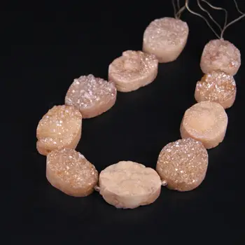 

27-30x35-40mm Natural Champagne Titanium Natural Quartz Druzy Oval Slab Nugget Gems Stone Lace Loose Beads 15"