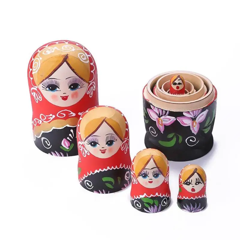 5 шт. черный красный девочка русская пустая Matryoshka куклы игрушки деревянные матрешки куклы ремесла игрушки для детей подарок на день рождения