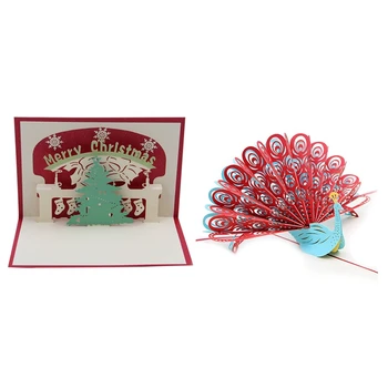 

NEW-3D -Up Christmas Tree Greeting Cards Christmas Greeting Holiday Cards & 3D Peacock Up Birthday Card