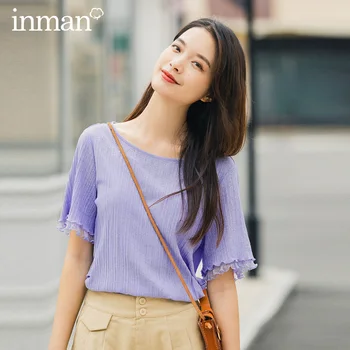 

INMAN 2020 Summer New Arrival Vertical Grain Splicing Lace Cool Short Sleeve T-shirt