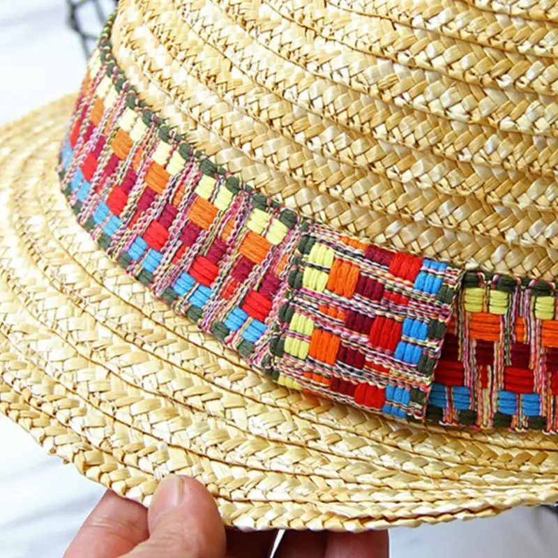 Женская летняя пляжная соломенная шляпа от солнца в богемном этническом стиле, винтажная джазовая Кепка с широкими полями, Солнцезащитная пляжная одежда