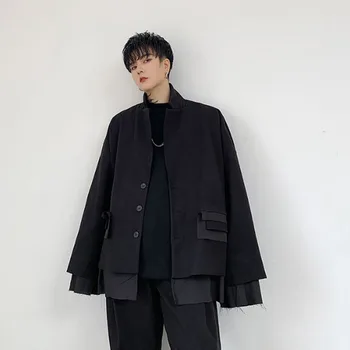 

Men Vintage Japan Streetwear Loose Casual Suit Jacket Male Fashion Splice Punk Gothic Short Coat Outerwear
